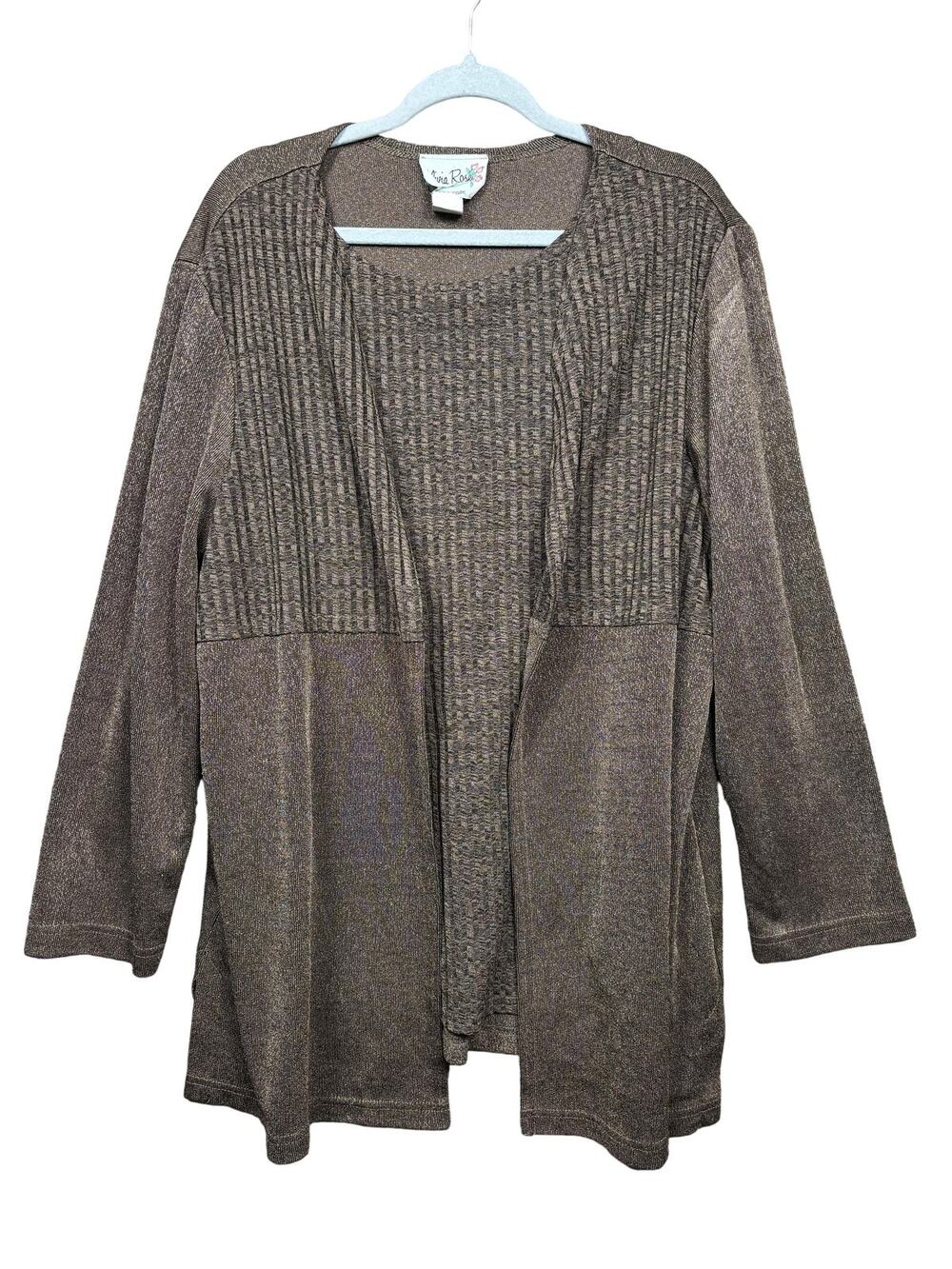 Olivia Rose Cardigan Sweater Womens Sz 22 Brown Open Front Long Sleeve Knit Plus